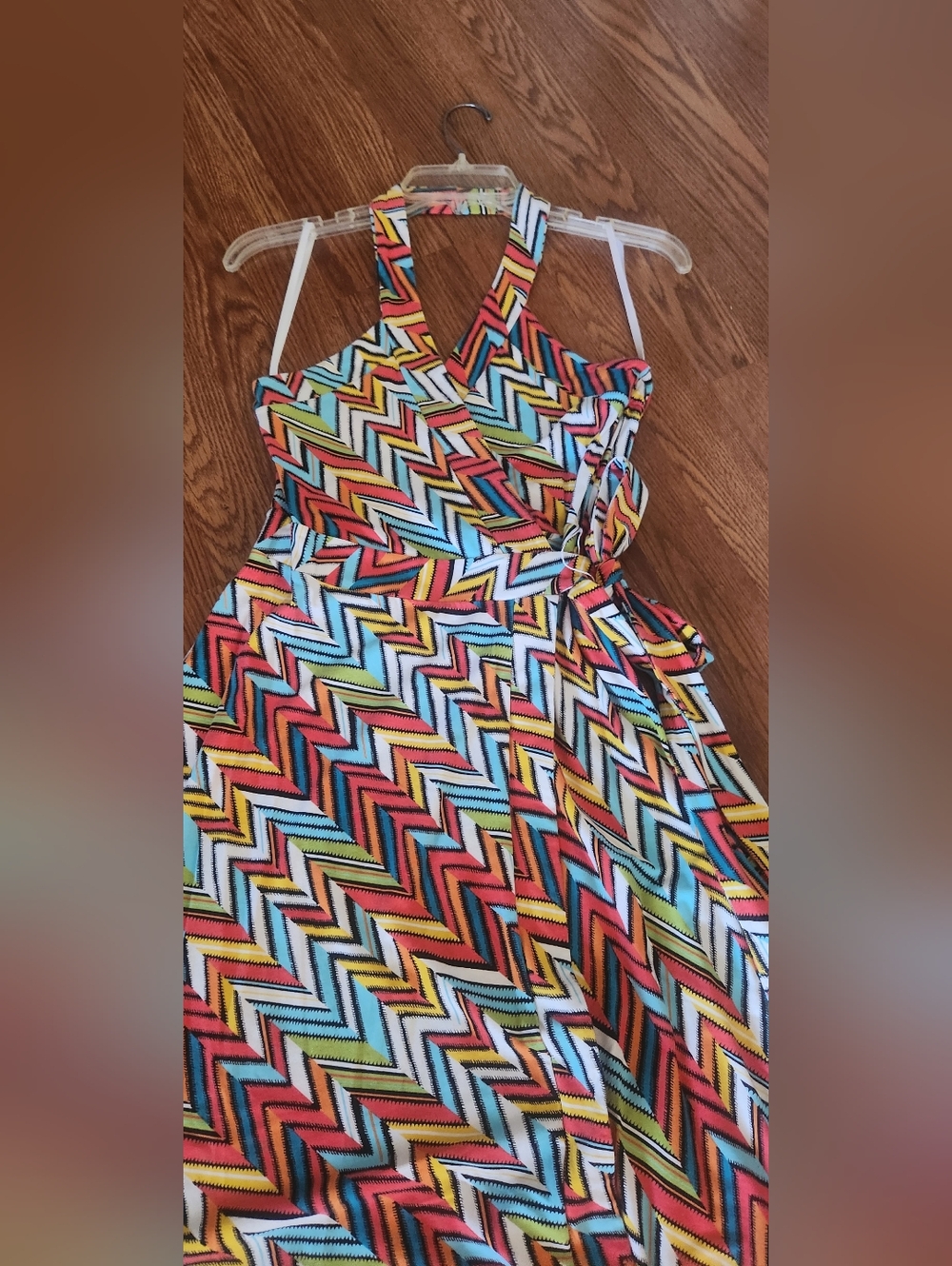 GAP Multicolor Chevron Wrap Around Halter Dress - Turquoise, Yellow, Coral - Picture 4 of 7